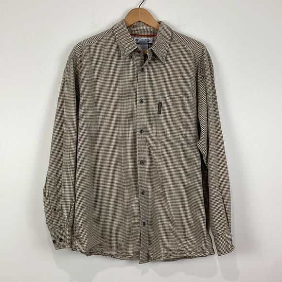 Columbia Men’s Button Down Shirt Large Size Brown Checkered - Picture 1 of 6